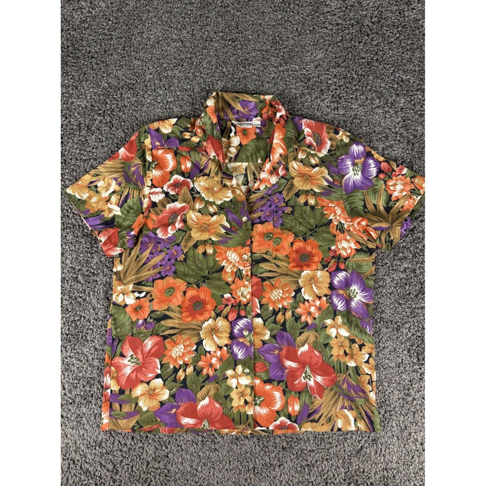 Vintage Alfred Dunner Floral Button Down Shirt Womens 12 Short Sleeve 90s USA
